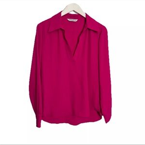 Amanda Uprichard Fuchsia Pink Collared Popover Top Long Sleeve Blouse Size Small